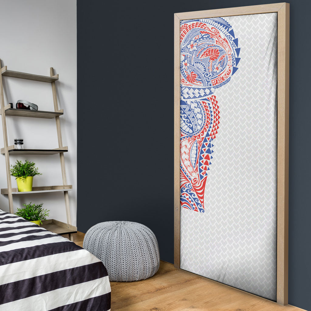 Hawaiian Traditional Tattoos Door Cover Kakau Tribal Tropical Plant Motif Hawaii Flag Color Inspired