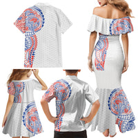 Hawaiian Traditional Tattoos Family Matching Mermaid Dress and Hawaiian Shirt Kakau Tribal Tropical Plant Motif Hawaii Flag Color Inspired