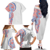 Hawaiian Traditional Tattoos Family Matching Off The Shoulder Long Sleeve Dress and Hawaiian Shirt Kakau Tribal Tropical Plant Motif Hawaii Flag Color Inspired LT03 - Polynesian Pride