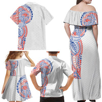 Hawaiian Traditional Tattoos Family Matching Off Shoulder Maxi Dress and Hawaiian Shirt Kakau Tribal Tropical Plant Motif Hawaii Flag Color Inspired LT03 - Polynesian Pride