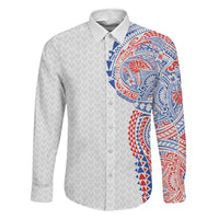Hawaiian Traditional Tattoos Family Matching Off Shoulder Maxi Dress and Hawaiian Shirt Kakau Tribal Tropical Plant Motif Hawaii Flag Color Inspired LT03 Dad's Shirt - Long Sleeve Multicolor - Polynesian Pride