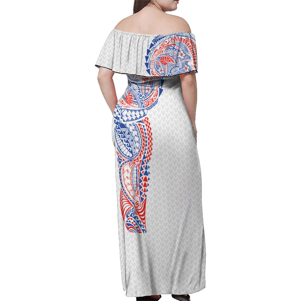 Hawaiian Traditional Tattoos Family Matching Off Shoulder Maxi Dress and Hawaiian Shirt Kakau Tribal Tropical Plant Motif Hawaii Flag Color Inspired LT03 - Polynesian Pride