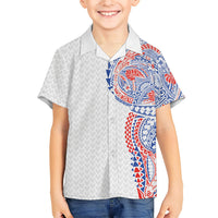 Hawaiian Traditional Tattoos Family Matching Off Shoulder Maxi Dress and Hawaiian Shirt Kakau Tribal Tropical Plant Motif Hawaii Flag Color Inspired LT03 Son's Shirt Multicolor - Polynesian Pride