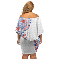 Hawaiian Traditional Tattoos Family Matching Off Shoulder Short Dress and Hawaiian Shirt Kakau Tribal Tropical Plant Motif Hawaii Flag Color Inspired