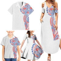 Hawaiian Traditional Tattoos Family Matching Summer Maxi Dress and Hawaiian Shirt Kakau Tribal Tropical Plant Motif Hawaii Flag Color Inspired LT03 - Polynesian Pride