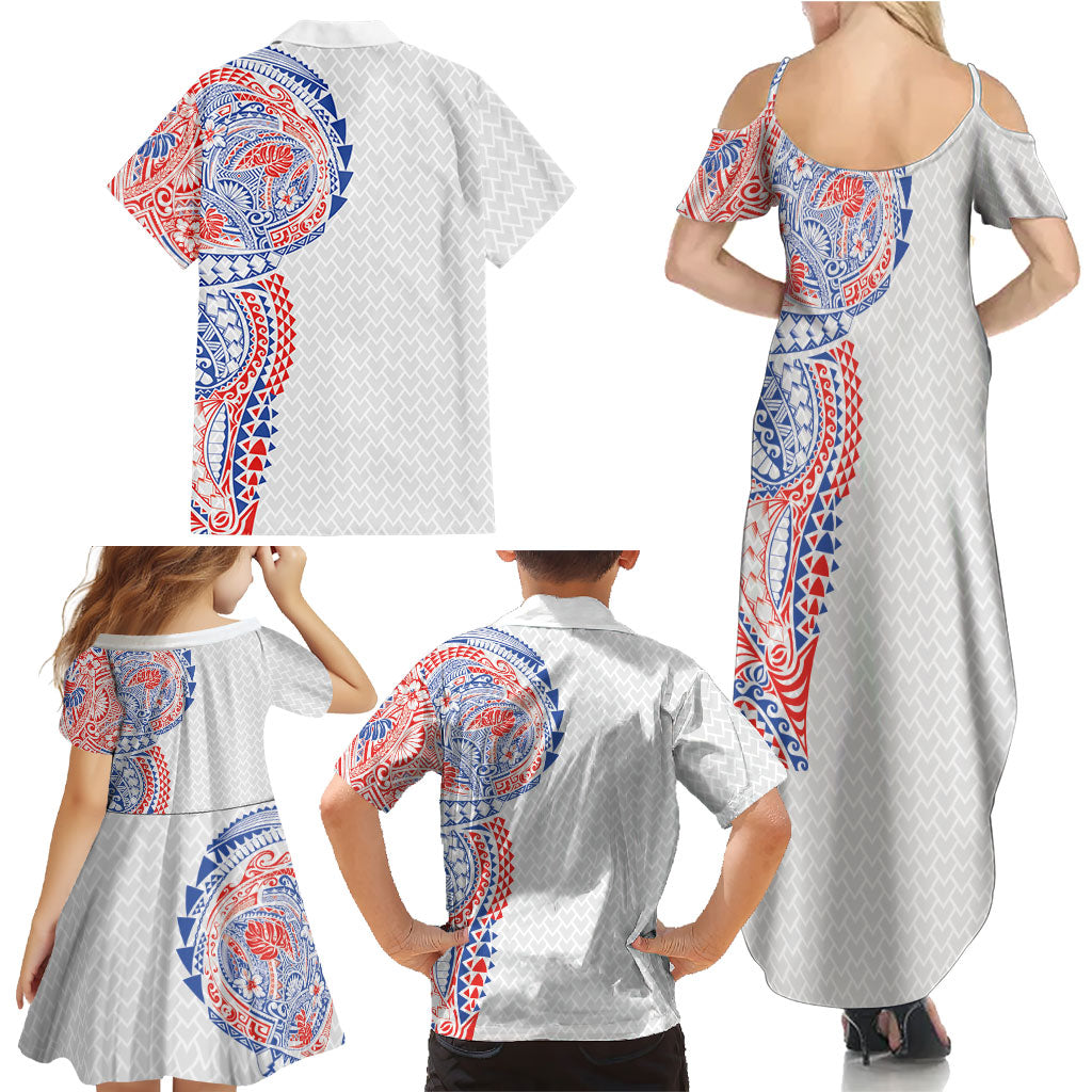 Hawaiian Traditional Tattoos Family Matching Summer Maxi Dress and Hawaiian Shirt Kakau Tribal Tropical Plant Motif Hawaii Flag Color Inspired LT03 - Polynesian Pride