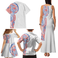 Hawaiian Traditional Tattoos Family Matching Tank Maxi Dress and Hawaiian Shirt Kakau Tribal Tropical Plant Motif Hawaii Flag Color Inspired