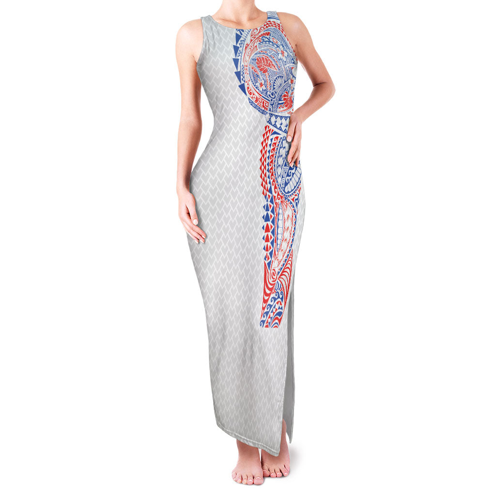 Hawaiian Traditional Tattoos Family Matching Tank Maxi Dress and Hawaiian Shirt Kakau Tribal Tropical Plant Motif Hawaii Flag Color Inspired