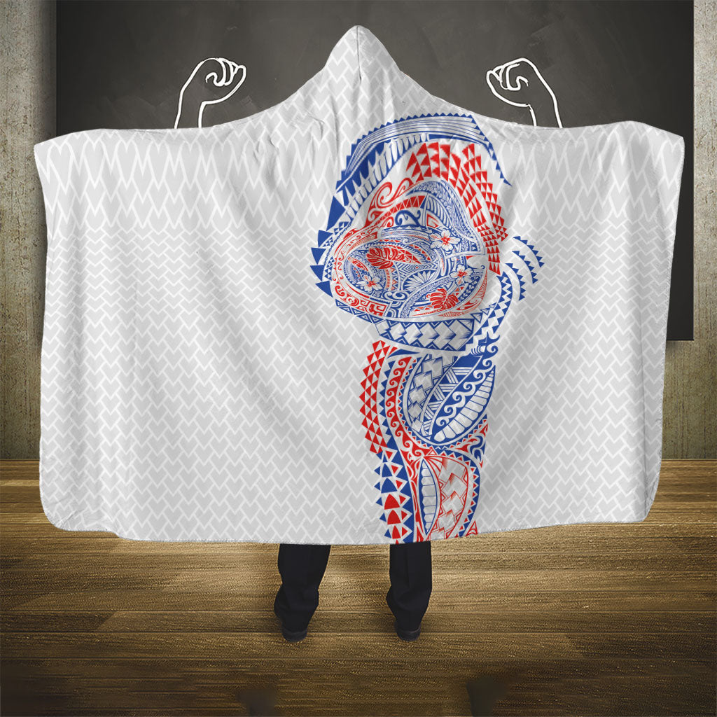 Hawaiian Traditional Tattoos Hooded Blanket Kakau Tribal Tropical Plant Motif Hawaii Flag Color Inspired