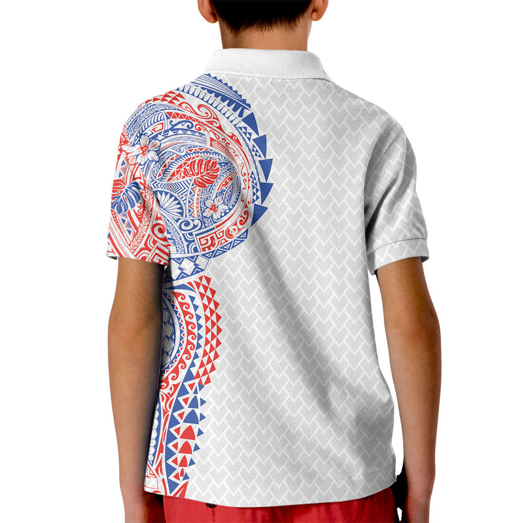 Hawaiian Traditional Tattoos Kid Polo Shirt Kakau Tribal Tropical Plant Motif Hawaii Flag Color Inspired