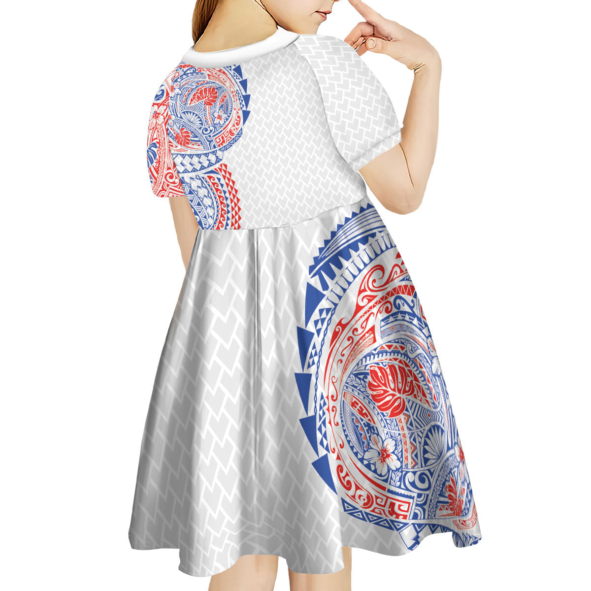 Hawaiian Traditional Tattoos Kid Short Sleeve Dress Kakau Tribal Tropical Plant Motif Hawaii Flag Color Inspired