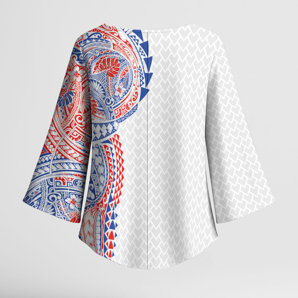 Hawaiian Traditional Tattoos Kimono Sleeve Blouse Kakau Tribal Tropical Plant Motif Hawaii Flag Color Inspired