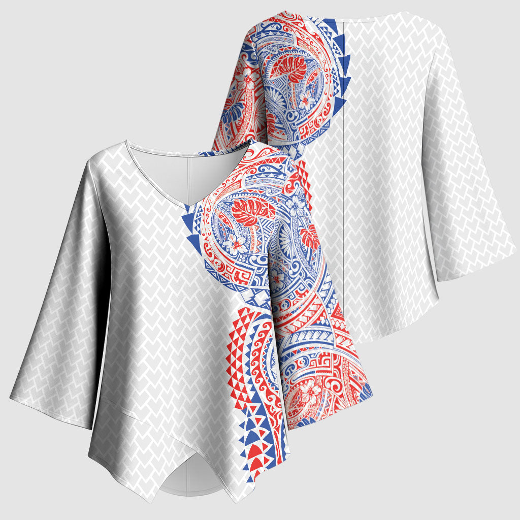 Hawaiian Traditional Tattoos Kimono Sleeve Blouse Kakau Tribal Tropical Plant Motif Hawaii Flag Color Inspired