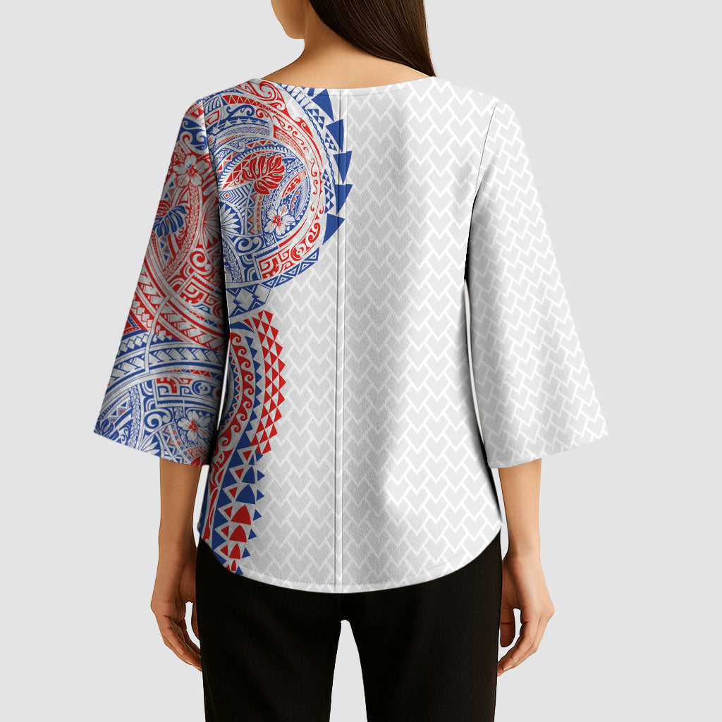 Hawaiian Traditional Tattoos Kimono Sleeve Blouse Kakau Tribal Tropical Plant Motif Hawaii Flag Color Inspired