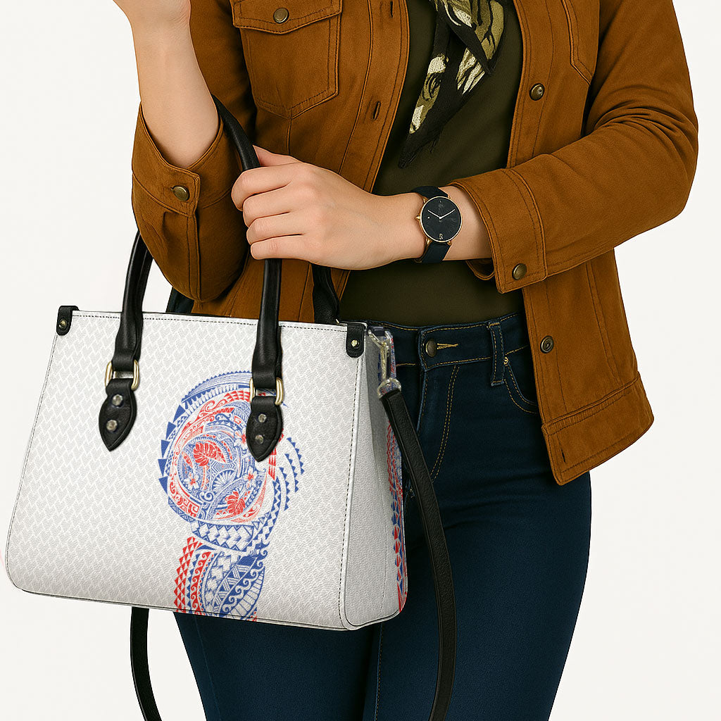 Hawaiian Traditional Tattoos Leather Bag Kakau Tribal Tropical Plant Motif Hawaii Flag Color Inspired