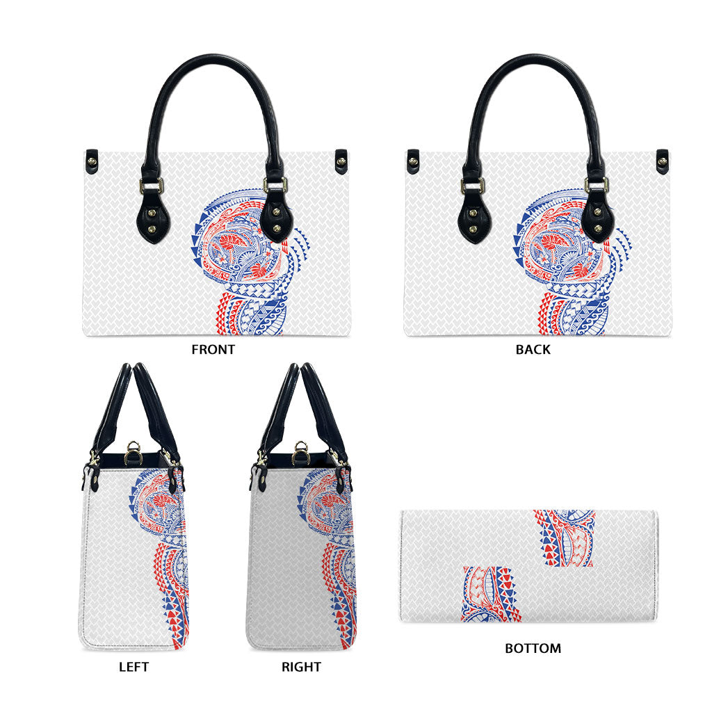 Hawaiian Traditional Tattoos Leather Bag Kakau Tribal Tropical Plant Motif Hawaii Flag Color Inspired