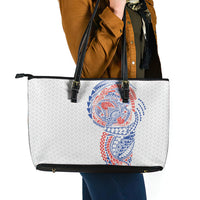Hawaiian Traditional Tattoos Leather Tote Bag Kakau Tribal Tropical Plant Motif Hawaii Flag Color Inspired