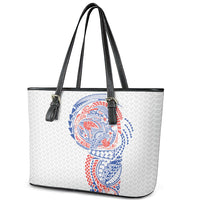 Hawaiian Traditional Tattoos Leather Tote Bag Kakau Tribal Tropical Plant Motif Hawaii Flag Color Inspired