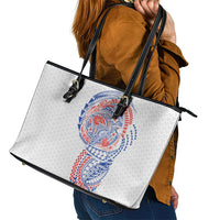 Hawaiian Traditional Tattoos Leather Tote Bag Kakau Tribal Tropical Plant Motif Hawaii Flag Color Inspired