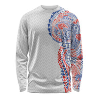 Hawaiian Traditional Tattoos Long Sleeve Shirt Kakau Tribal Tropical Plant Motif Hawaii Flag Color Inspired