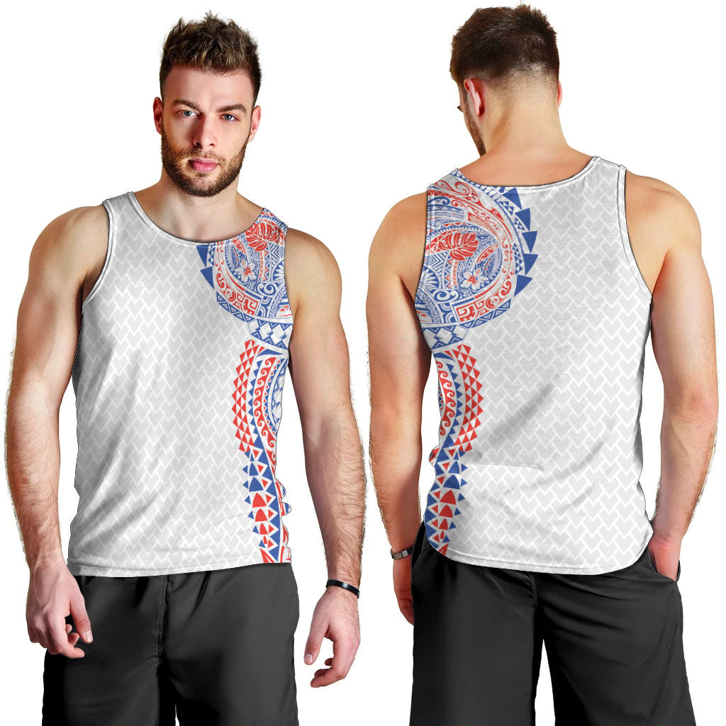 Hawaiian Traditional Tattoos Men Tank Top Kakau Tribal Tropical Plant Motif Hawaii Flag Color Inspired