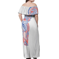 Hawaiian Traditional Tattoos Off Shoulder Maxi Dress Kakau Tribal Tropical Plant Motif Hawaii Flag Color Inspired