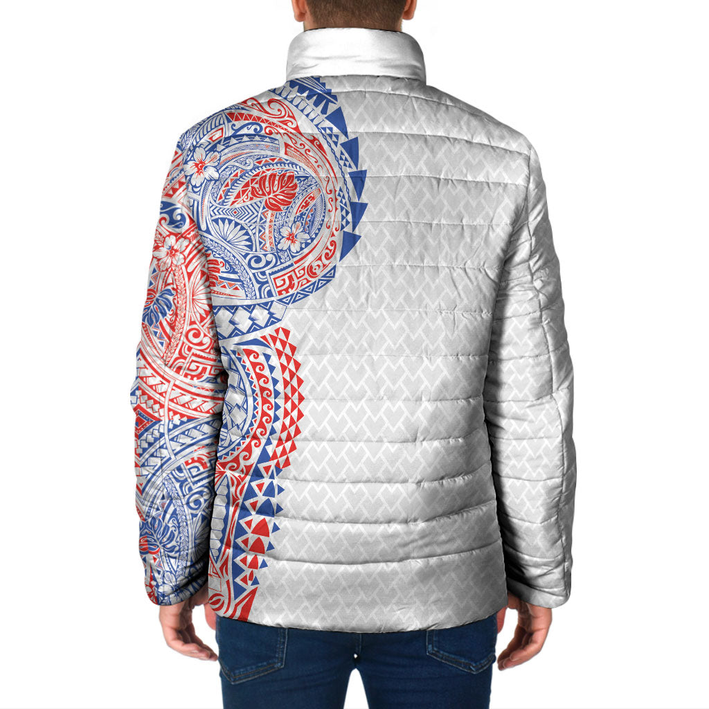 Hawaiian Traditional Tattoos Padded Jacket Kakau Tribal Tropical Plant Motif Hawaii Flag Color Inspired