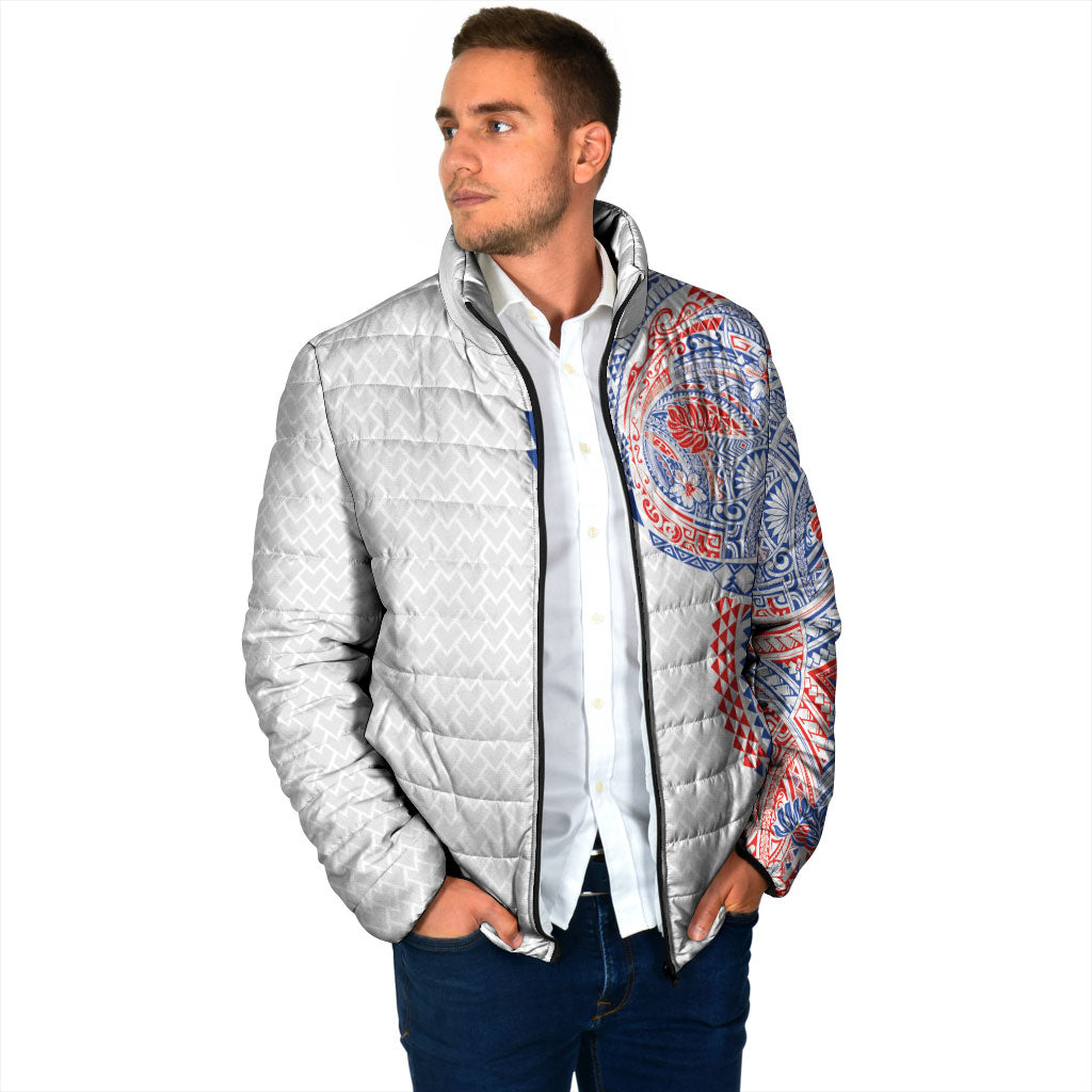 Hawaiian Traditional Tattoos Padded Jacket Kakau Tribal Tropical Plant Motif Hawaii Flag Color Inspired