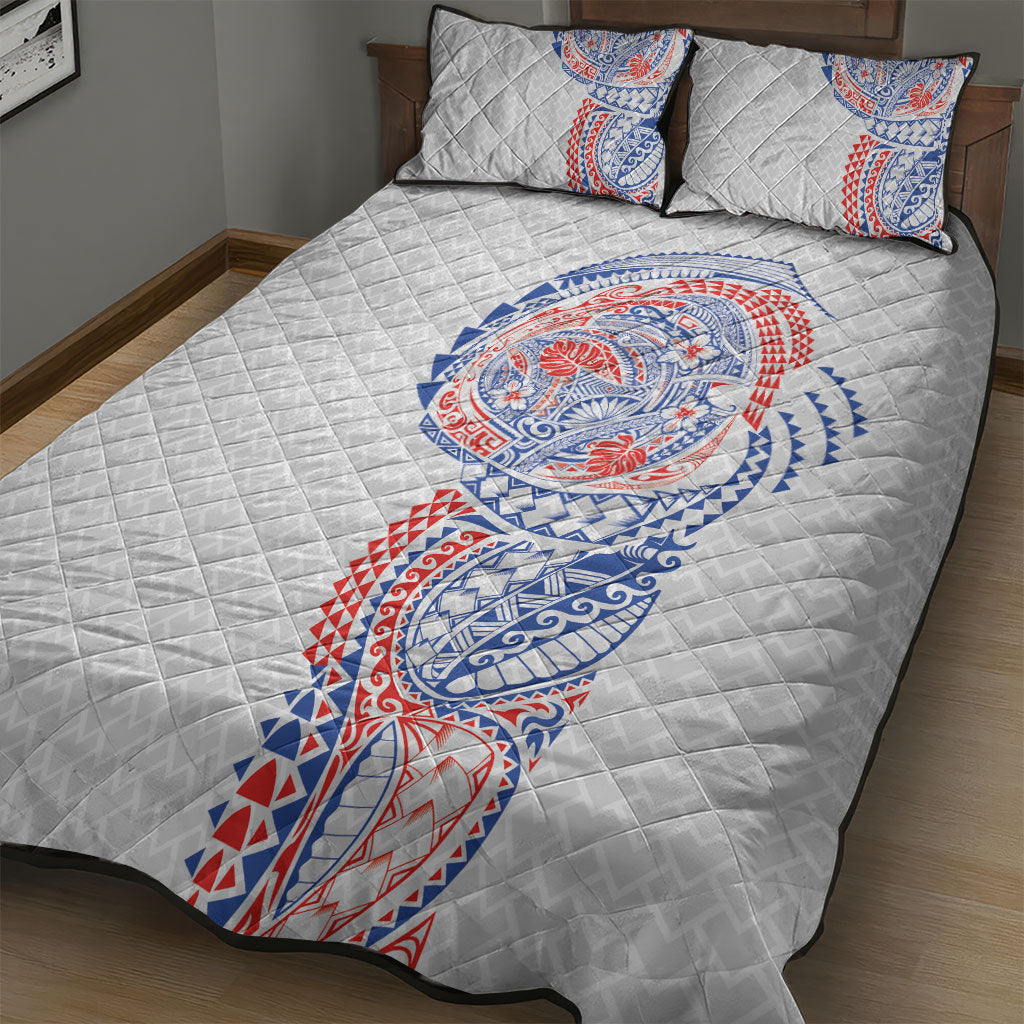 Hawaiian Traditional Tattoos Quilt Bed Set Kakau Tribal Tropical Plant Motif Hawaii Flag Color Inspired