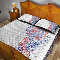 Hawaiian Traditional Tattoos Quilt Bed Set Kakau Tribal Tropical Plant Motif Hawaii Flag Color Inspired
