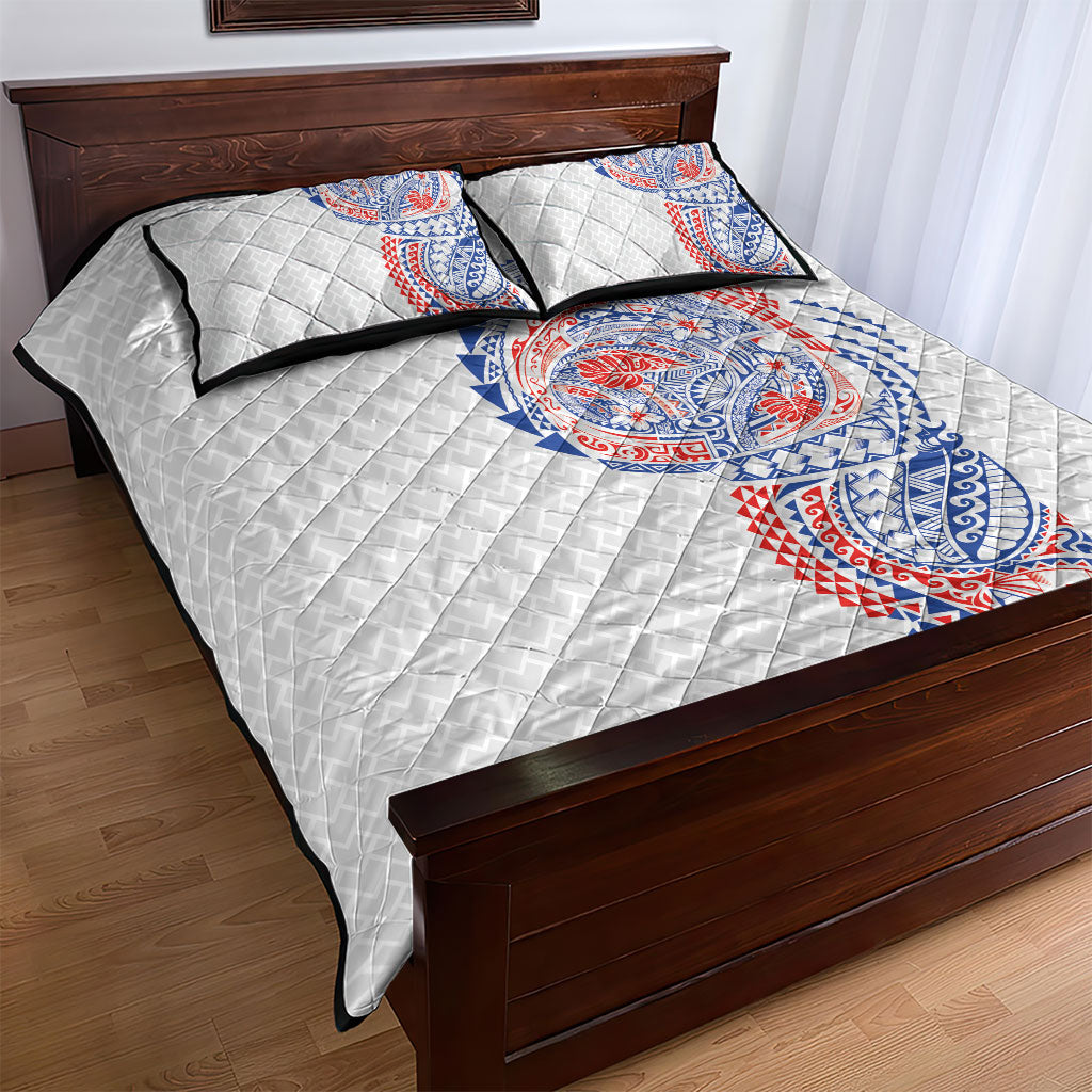Hawaiian Traditional Tattoos Quilt Bed Set Kakau Tribal Tropical Plant Motif Hawaii Flag Color Inspired