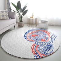 Hawaiian Traditional Tattoos Round Carpet Kakau Tribal Tropical Plant Motif Hawaii Flag Color Inspired
