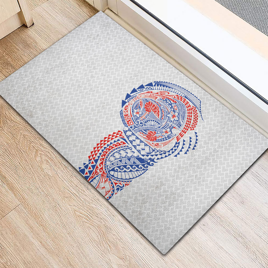 Hawaiian Traditional Tattoos Rubber Doormat Kakau Tribal Tropical Plant Motif Hawaii Flag Color Inspired