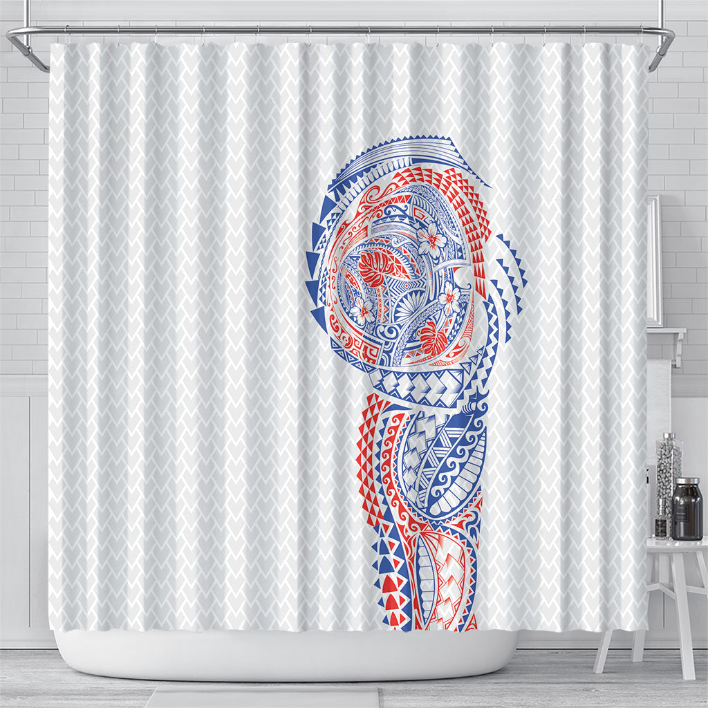 Hawaiian Traditional Tattoos Shower Curtain Kakau Tribal Tropical Plant Motif Hawaii Flag Color Inspired