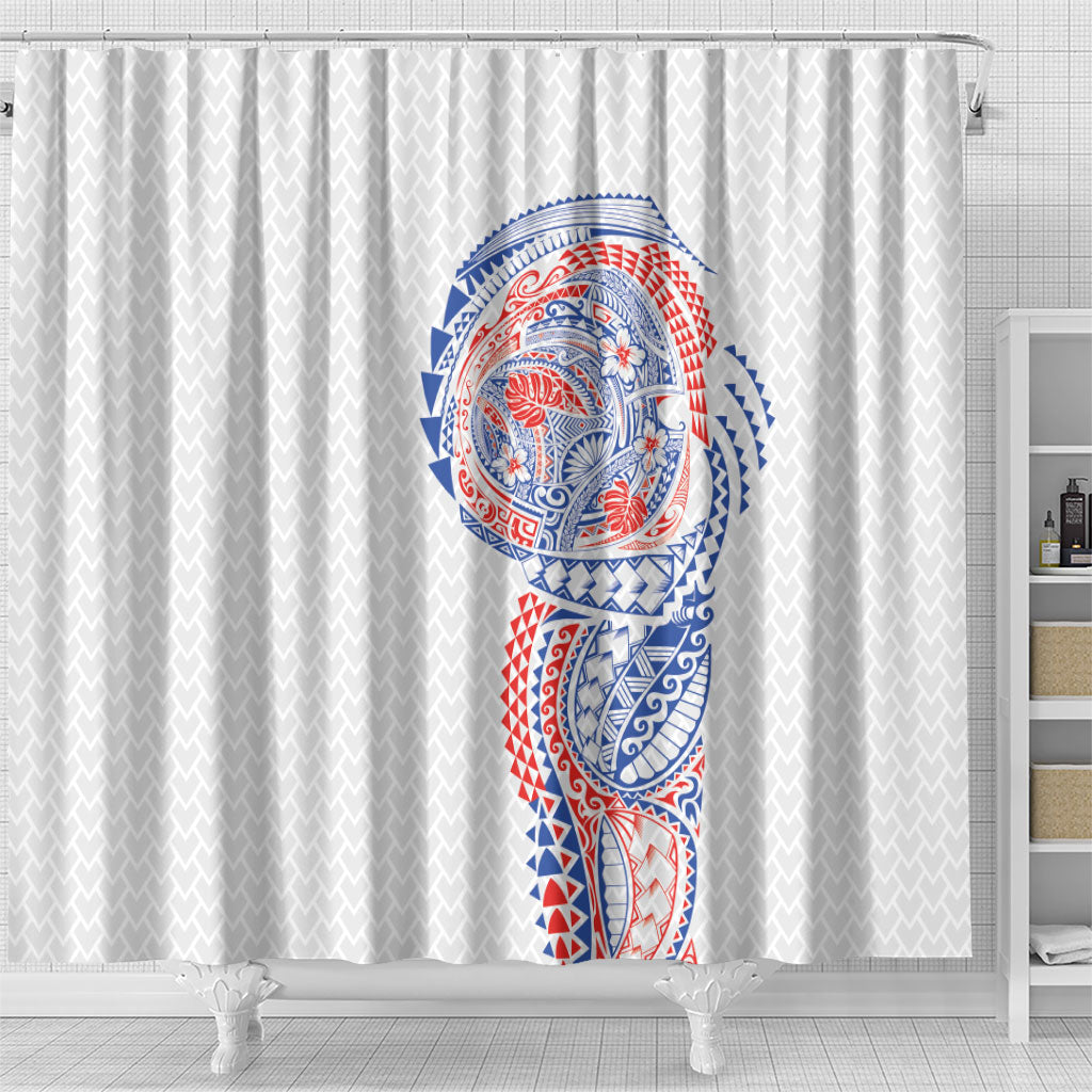 Hawaiian Traditional Tattoos Shower Curtain Kakau Tribal Tropical Plant Motif Hawaii Flag Color Inspired