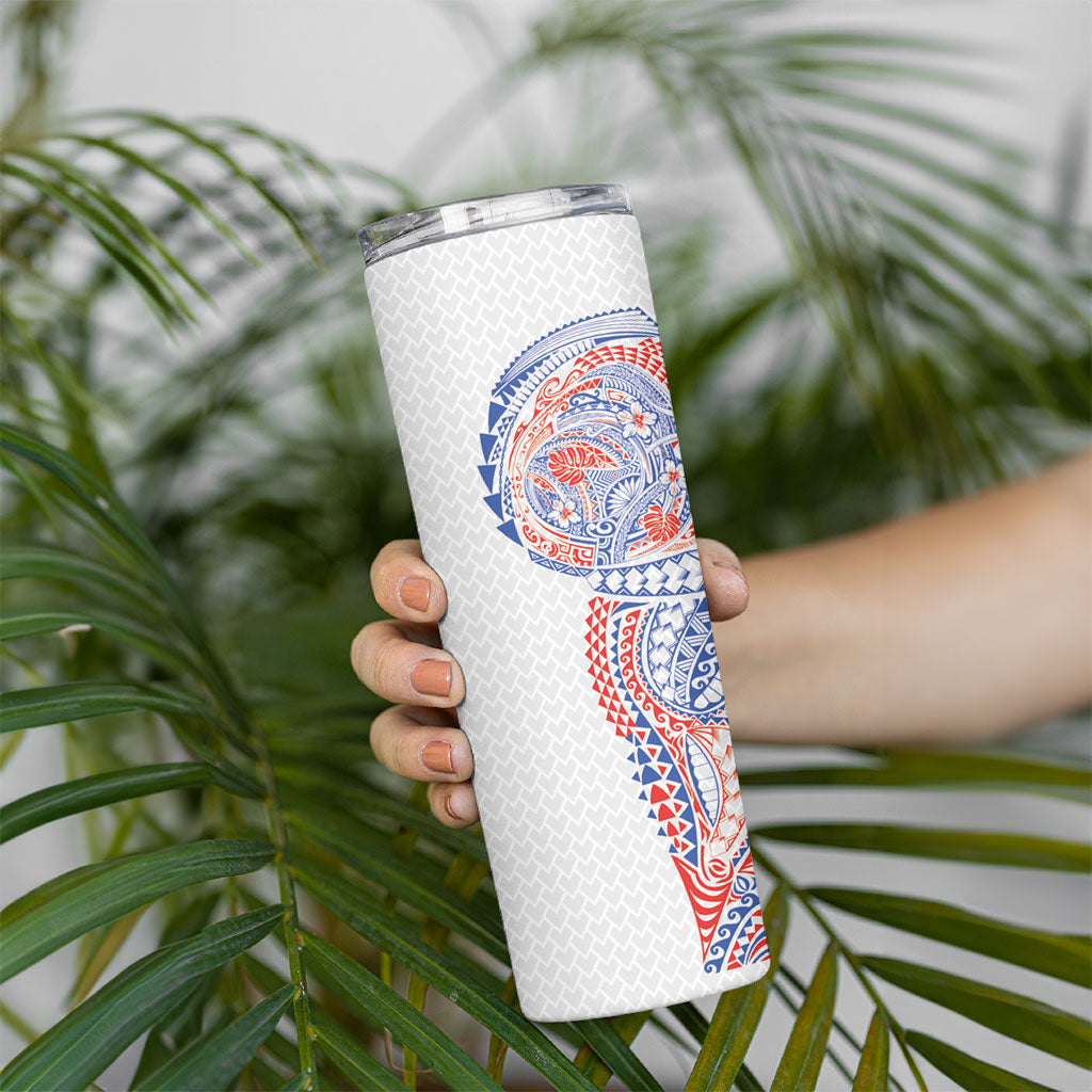 Hawaiian Traditional Tattoos Skinny Tumbler Kakau Tribal Tropical Plant Motif Hawaii Flag Color Inspired LT03 - Polynesian Pride