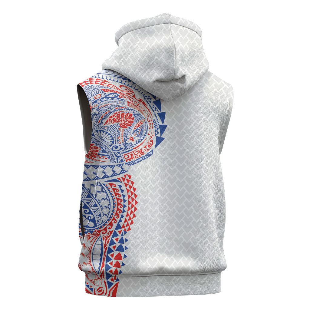 Hawaiian Traditional Tattoos Sleeveless Hoodie Kakau Tribal Tropical Plant Motif Hawaii Flag Color Inspired