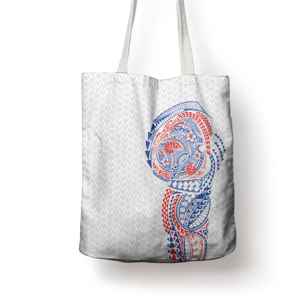 Hawaiian Traditional Tattoos Tote Bag Kakau Tribal Tropical Plant Motif Hawaii Flag Color Inspired