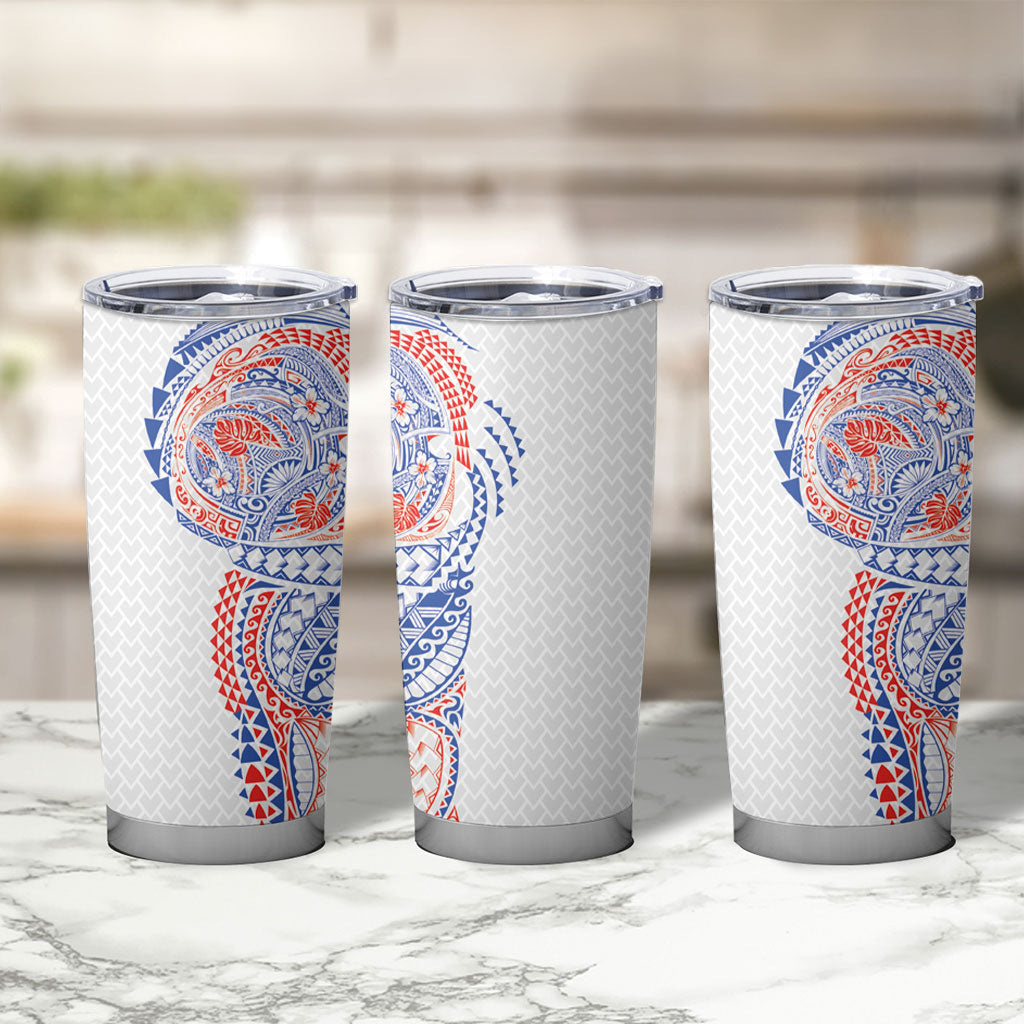 Hawaiian Traditional Tattoos Tumbler Cup Kakau Tribal Tropical Plant Motif Hawaii Flag Color Inspired