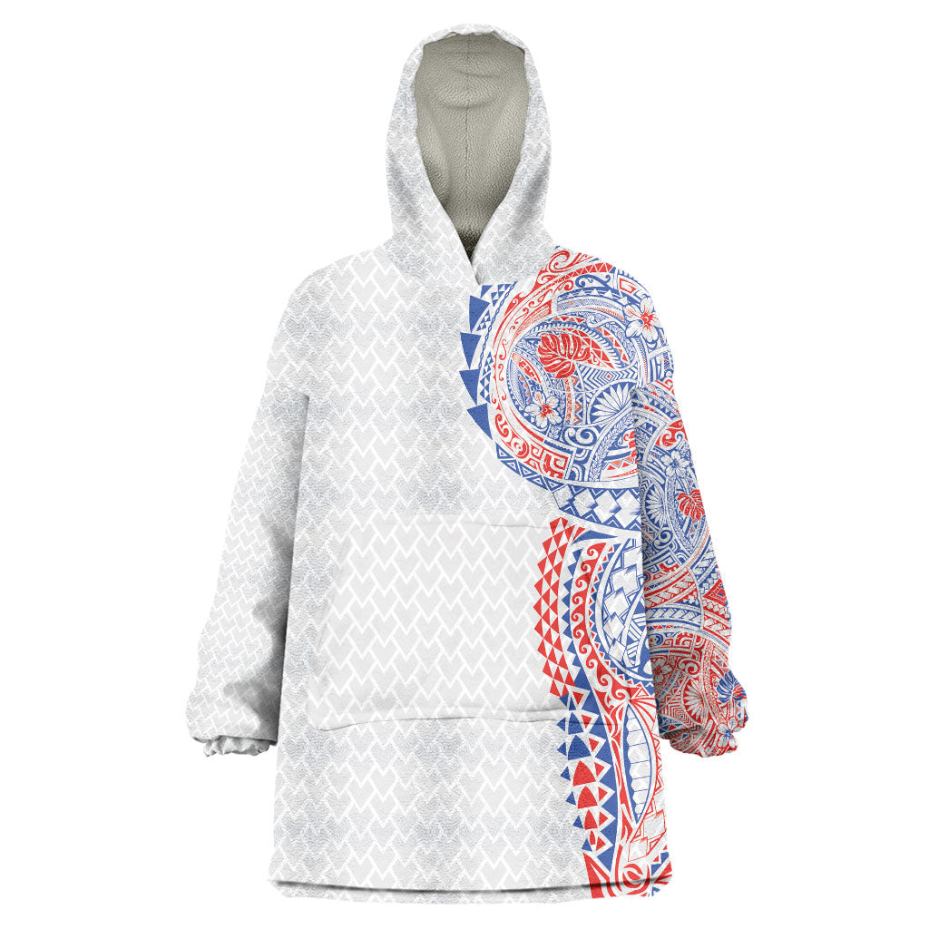 Hawaiian Traditional Tattoos Wearable Blanket Hoodie Kakau Tribal Tropical Plant Motif Hawaii Flag Color Inspired