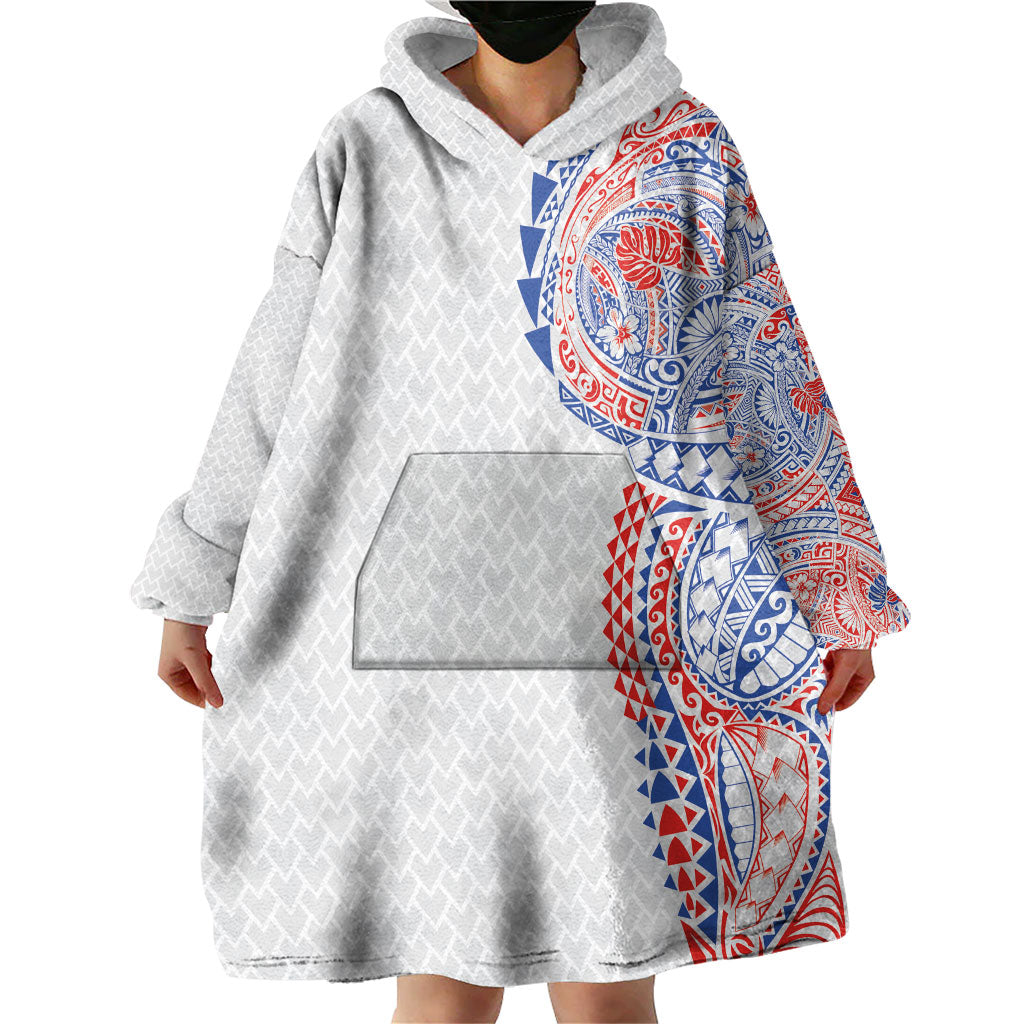 Hawaiian Traditional Tattoos Wearable Blanket Hoodie Kakau Tribal Tropical Plant Motif Hawaii Flag Color Inspired