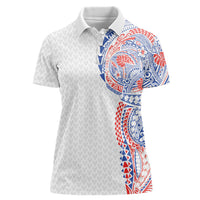Hawaiian Traditional Tattoos Women Polo Shirt Kakau Tribal Tropical Plant Motif Hawaii Flag Color Inspired
