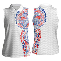 Hawaiian Traditional Tattoos Women Sleeveless Polo Shirt Kakau Tribal Tropical Plant Motif Hawaii Flag Color Inspired