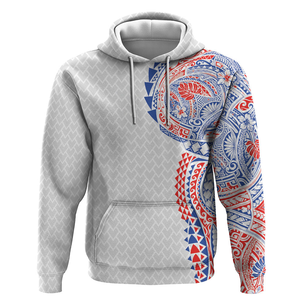 Hawaiian Traditional Tattoos Zip Hoodie Kakau Tribal Tropical Plant Motif Hawaii Flag Color Inspired