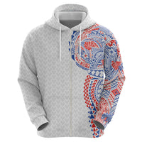 Hawaiian Traditional Tattoos Zip Hoodie Kakau Tribal Tropical Plant Motif Hawaii Flag Color Inspired