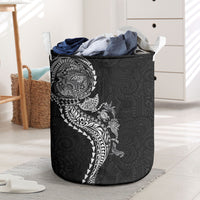 Hawaiian Kakau Tribal Sea Animals Tattoos Laundry Basket Black Color