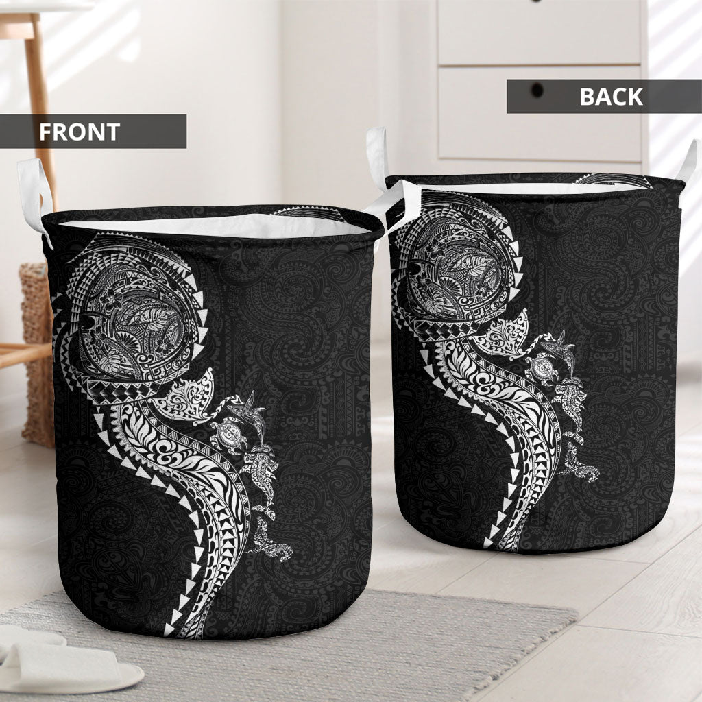 Hawaiian Kakau Tribal Sea Animals Tattoos Laundry Basket Black Color