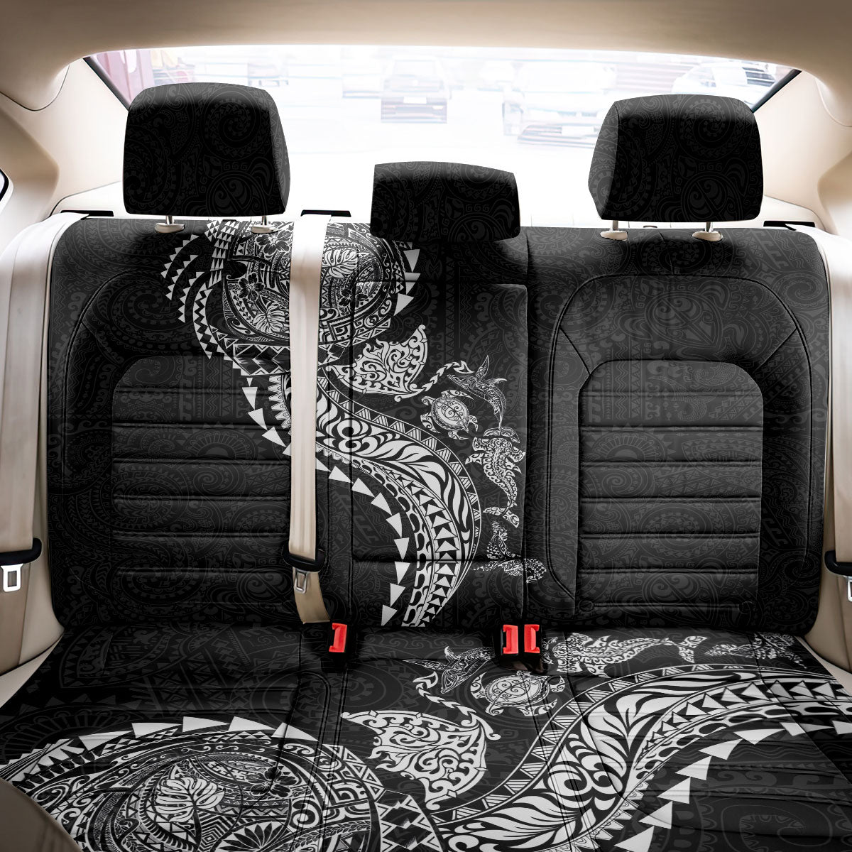 Hawaiian Kakau Tribal Sea Animals Tattoos Back Car Seat Cover Black Color