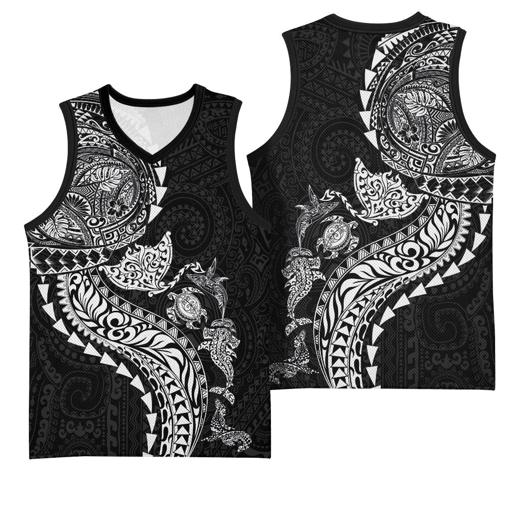 Hawaiian Kakau Tribal Sea Animals Tattoos Basketball Jersey Black Color