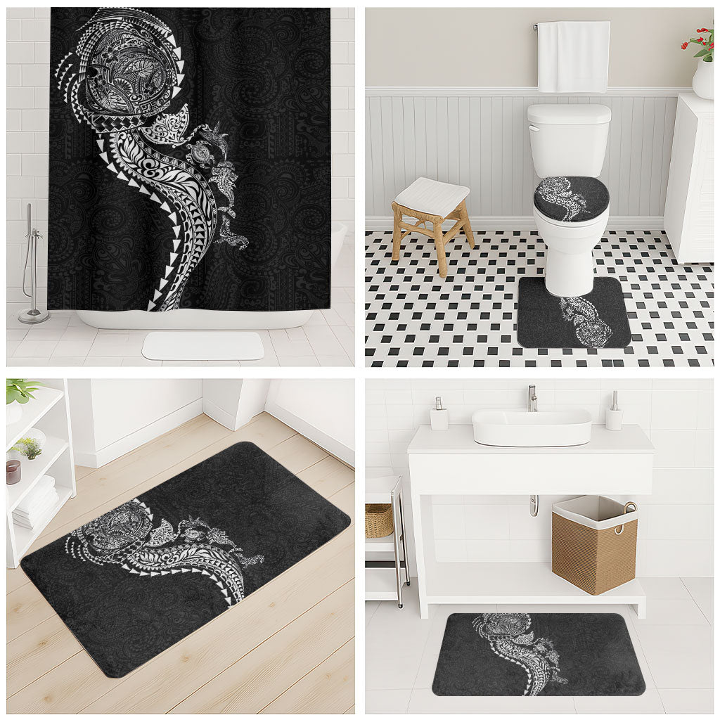 Hawaiian Kakau Tribal Sea Animals Tattoos Bathroom Set Black Color